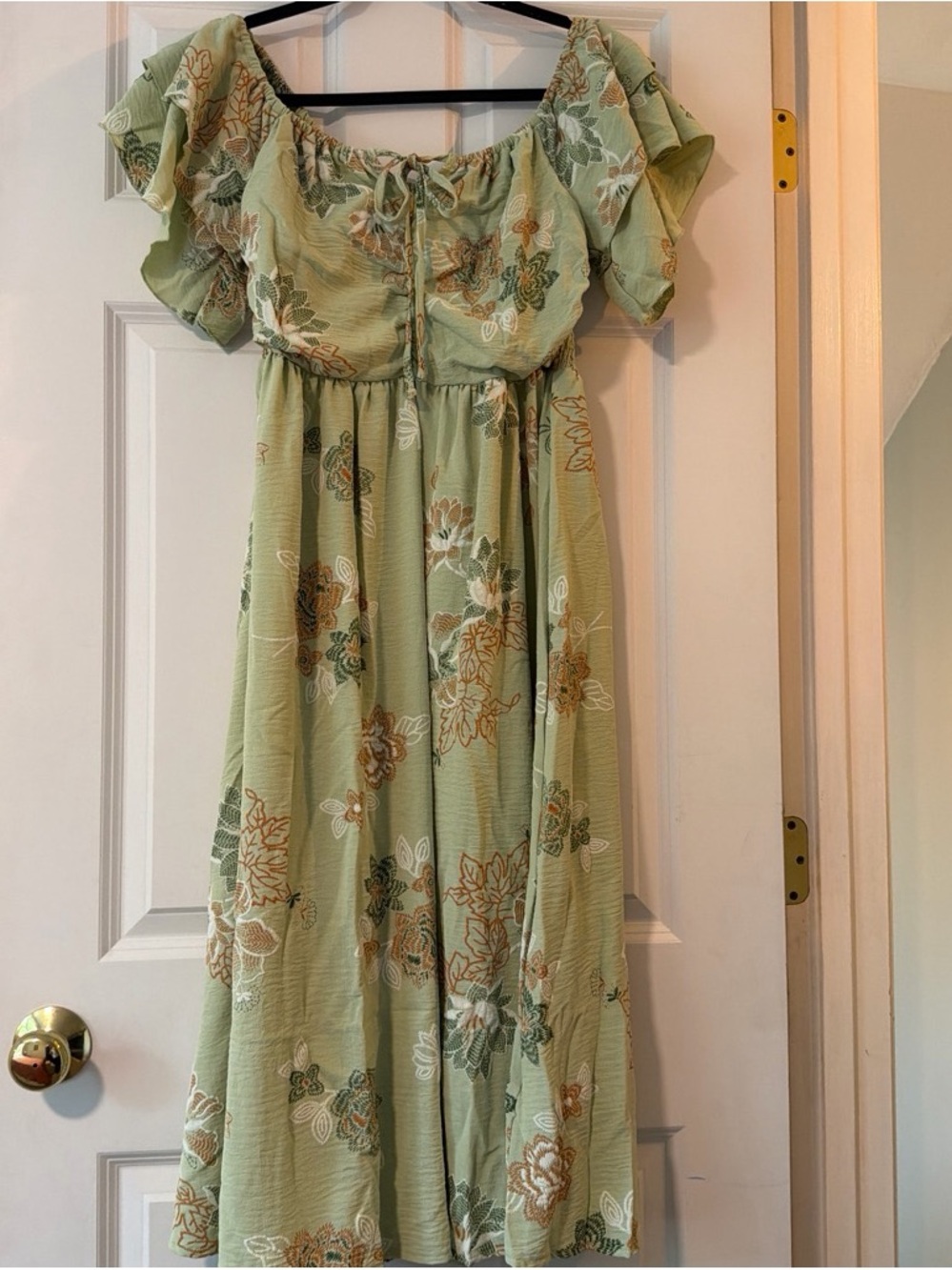 SHEIN Sage Green Floral Off Shoulder Midi Dress